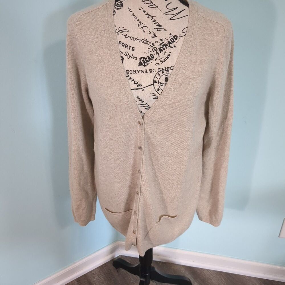 Talbots 100% Pure Cashmere Knit Button Up Cardigan Women's Medium tan oatmeal
